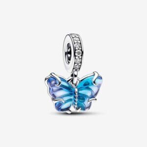 Pandora Blue Murano Glass Butterfly Dangle Charm